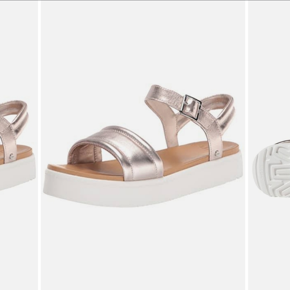 UGG Zayne Metallic Leather Platform Sandals - Rose Gold - Women's Size 10